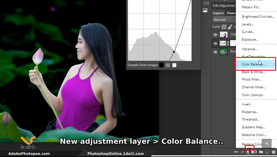 New Adjustment layer Color Balancer Chỉnh ánh sáng trong photoshop online - tạo mảng sáng tối #7