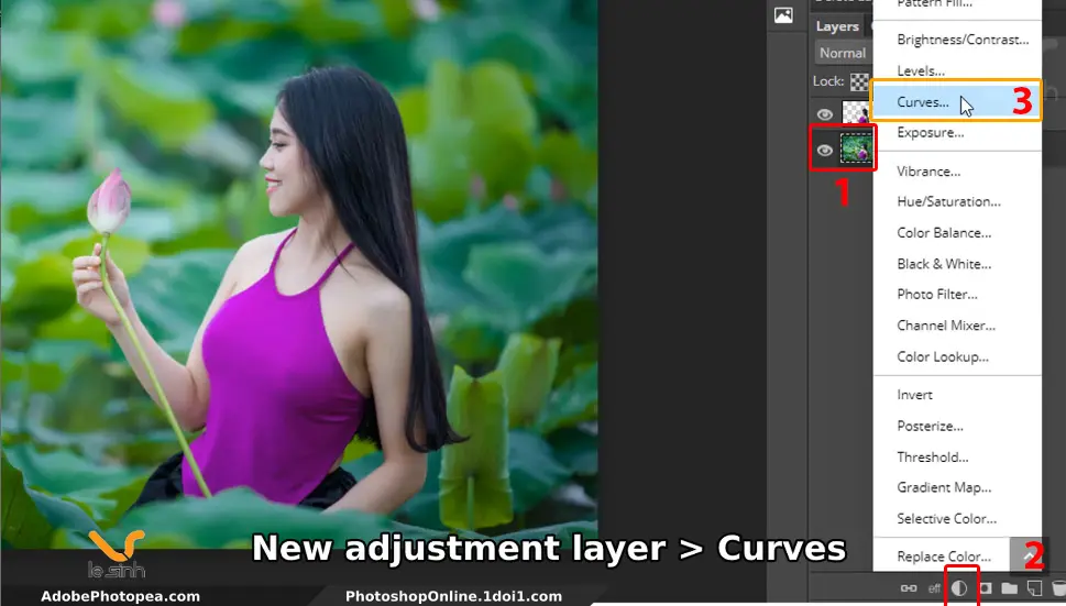 New Adjustment layer Curves Chỉnh ánh sáng trong photoshop online - tạo mảng sáng tối #7