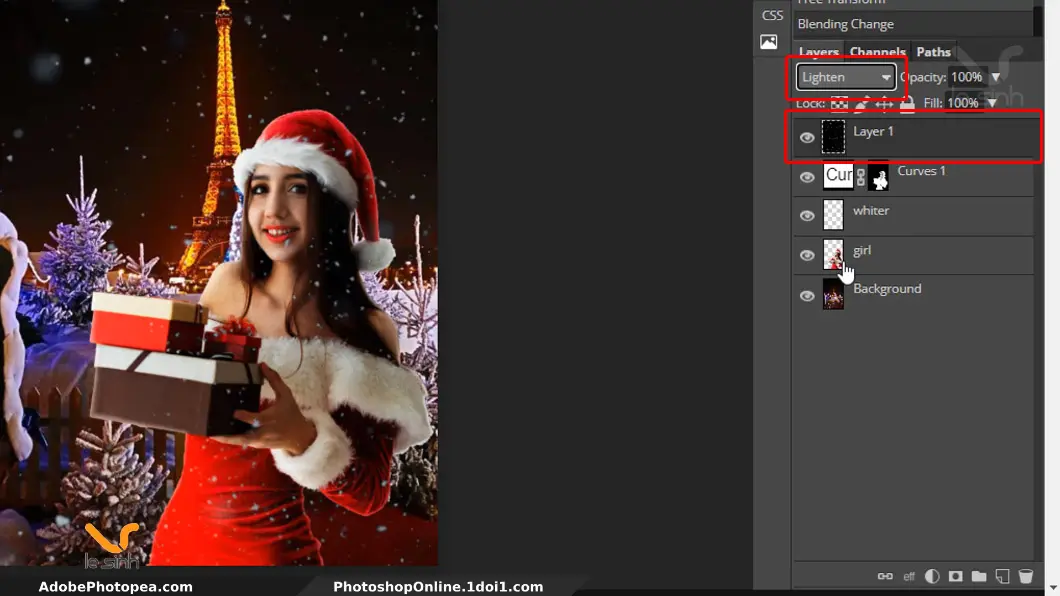 chon lighten cho layer snow Hướng dẫn ghép ảnh bằng photoshop vào cảnh #11