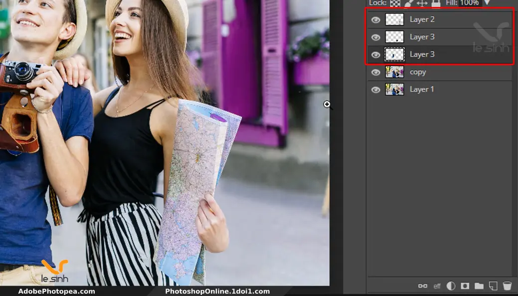 dua tat ca nhung layer nhan ban len tren Xóa đối tượng trong photoshop online dễ nhất #12