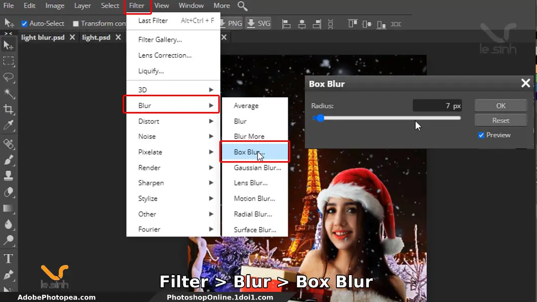 filter to blur to box blur Hướng dẫn ghép ảnh bằng photoshop vào cảnh #11