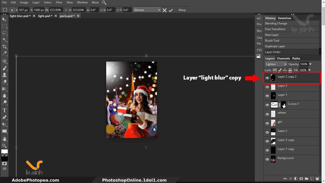 layer light blur copy tren cung Hướng dẫn ghép ảnh bằng photoshop vào cảnh #11